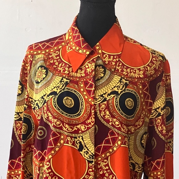 Color FX orange, red, yellow and black vintage, silk medallion print shirt - Picture 2 of 9